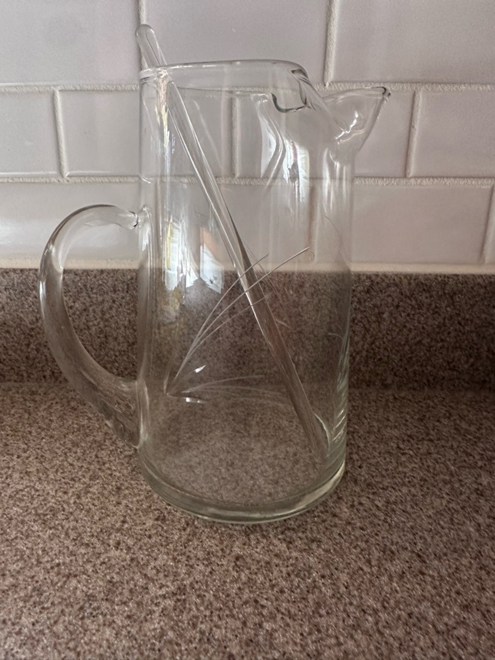 Etched Martini pitcher and glass stirring swizzle stick